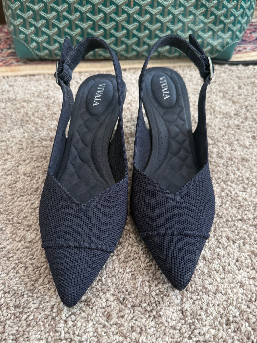 VIVAIA Navy Pointed Slingback Heels
